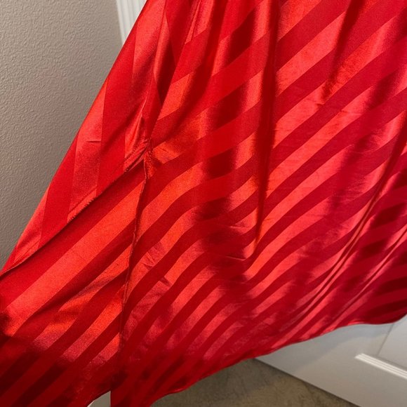 Red Striped Jacquard Split Thigh Satin Cami Slip Dress 3XL - Picture 10 of 12